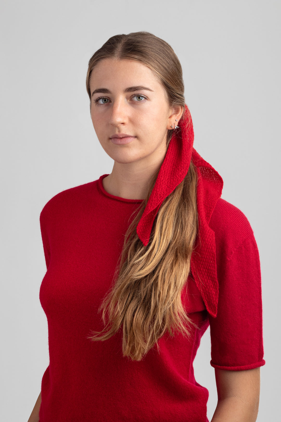Cashmere triangle scarf #colour_ruby-red