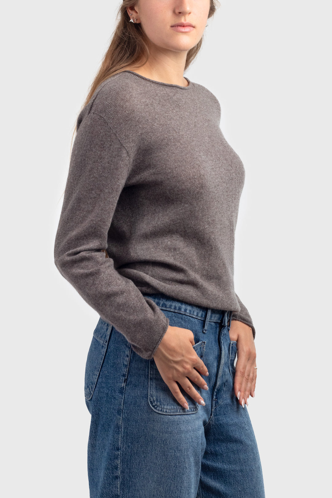 long sleeve cashmere t shirt - #colour_elk-brown