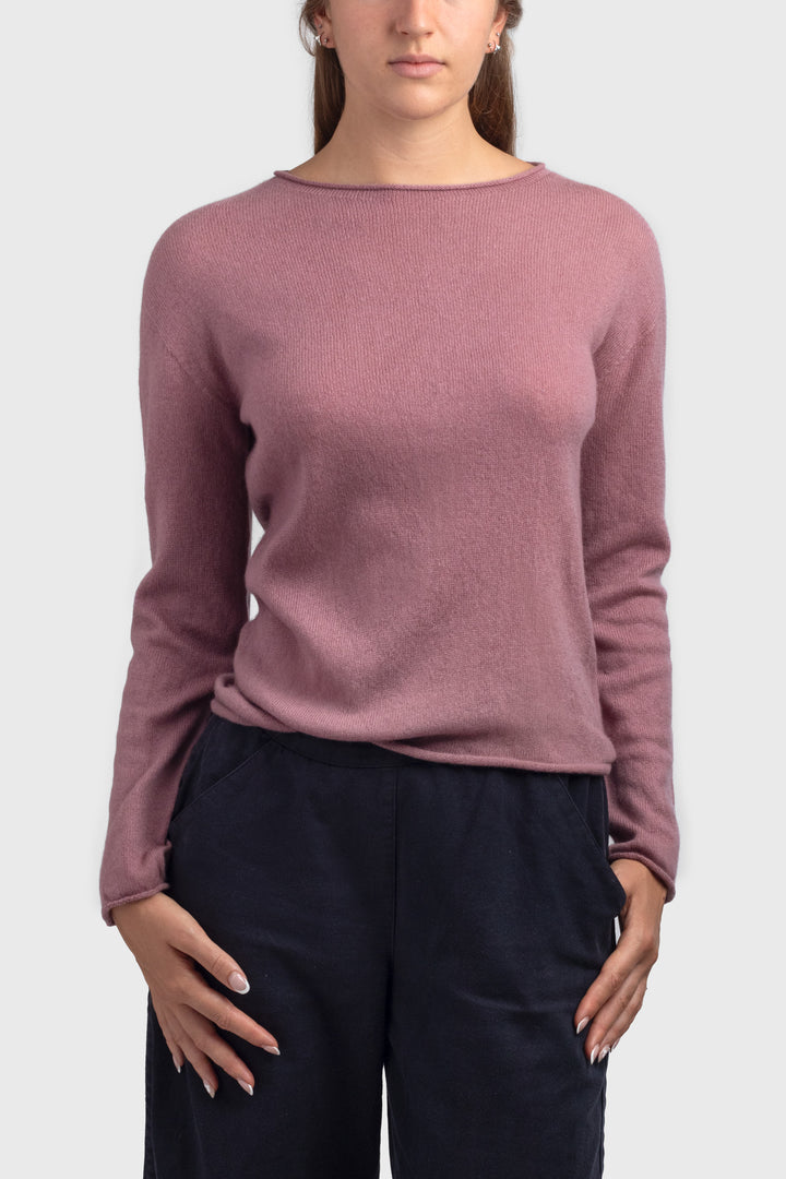long sleeve cashmere t shirt - #colour_shawl-pink